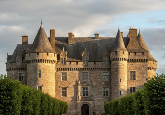 Chateau Kerdurant et zoom sur les façades, détails des fenêtres et toiture