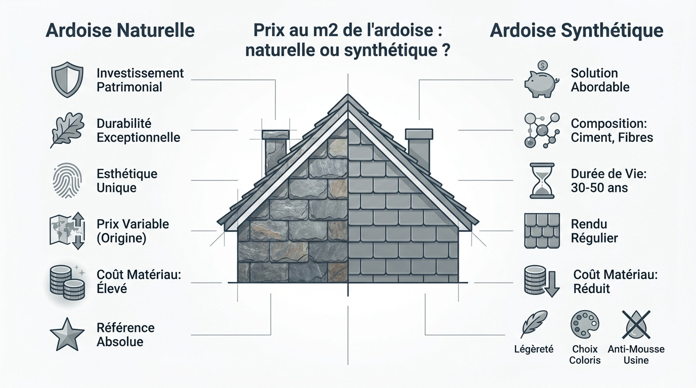 Comparaison de prix entre ardoise naturelle et synthétique au m2